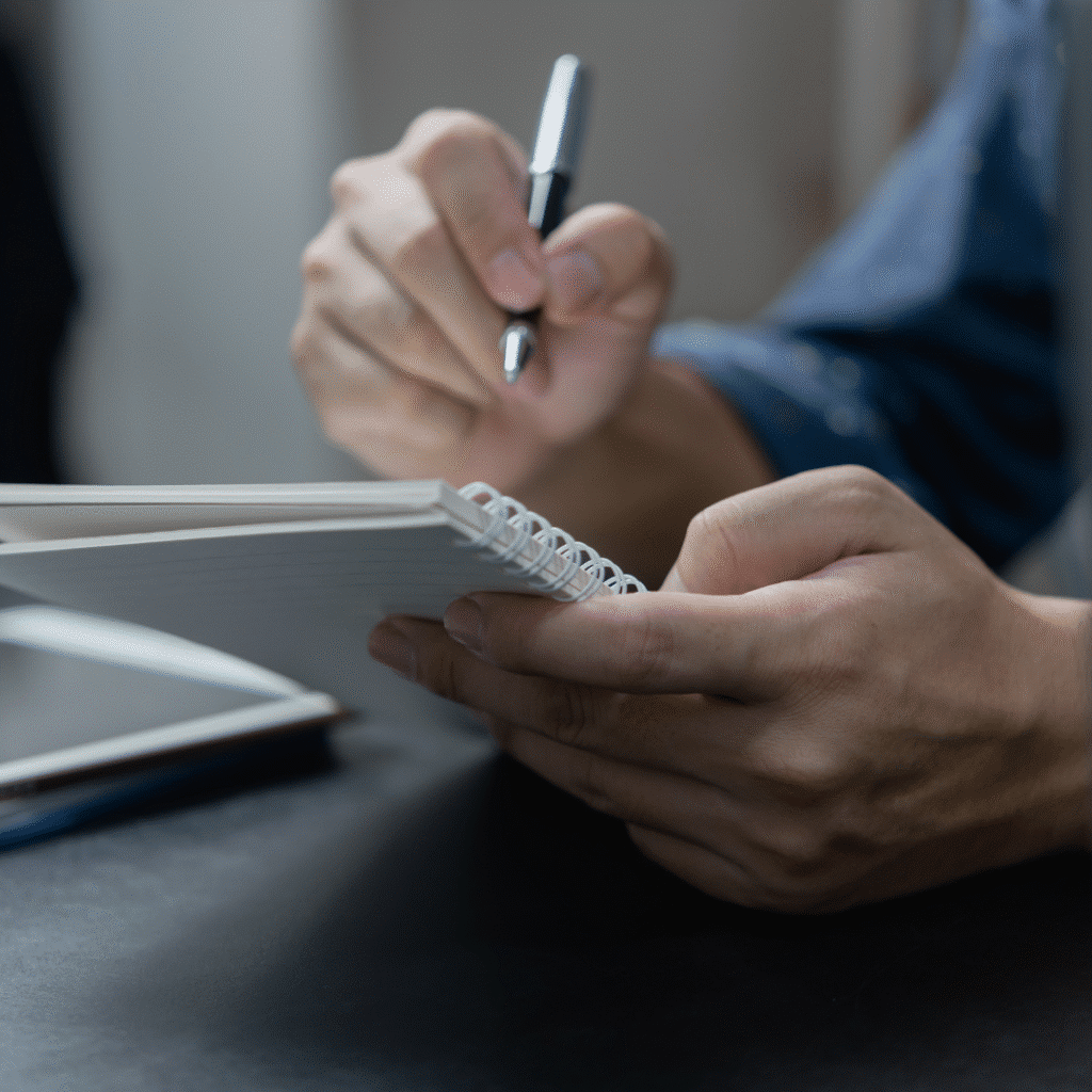Dyslexic student taking handwritten notes